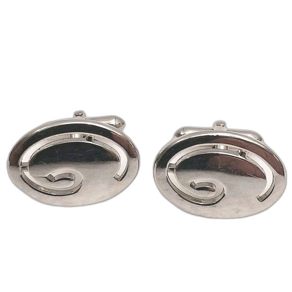 Vintage Swank Cufflinks Silver Tone Swirl #J102
